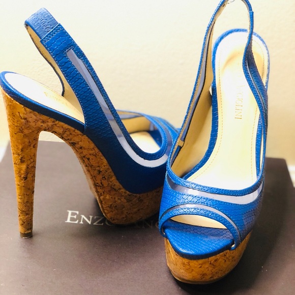 Enzo Angiolini | Peep Toe Blue Slingback Heels - Picture 1 of 14